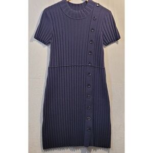 Free People Lotti Ribbed Sweater Dress Midi Size Small Knit Navy Button‎ Womens